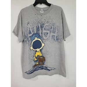 Vintage Peanuts  SNOOPY Charlie Brown BASEBALL  AAUGH Gray Shirt Large